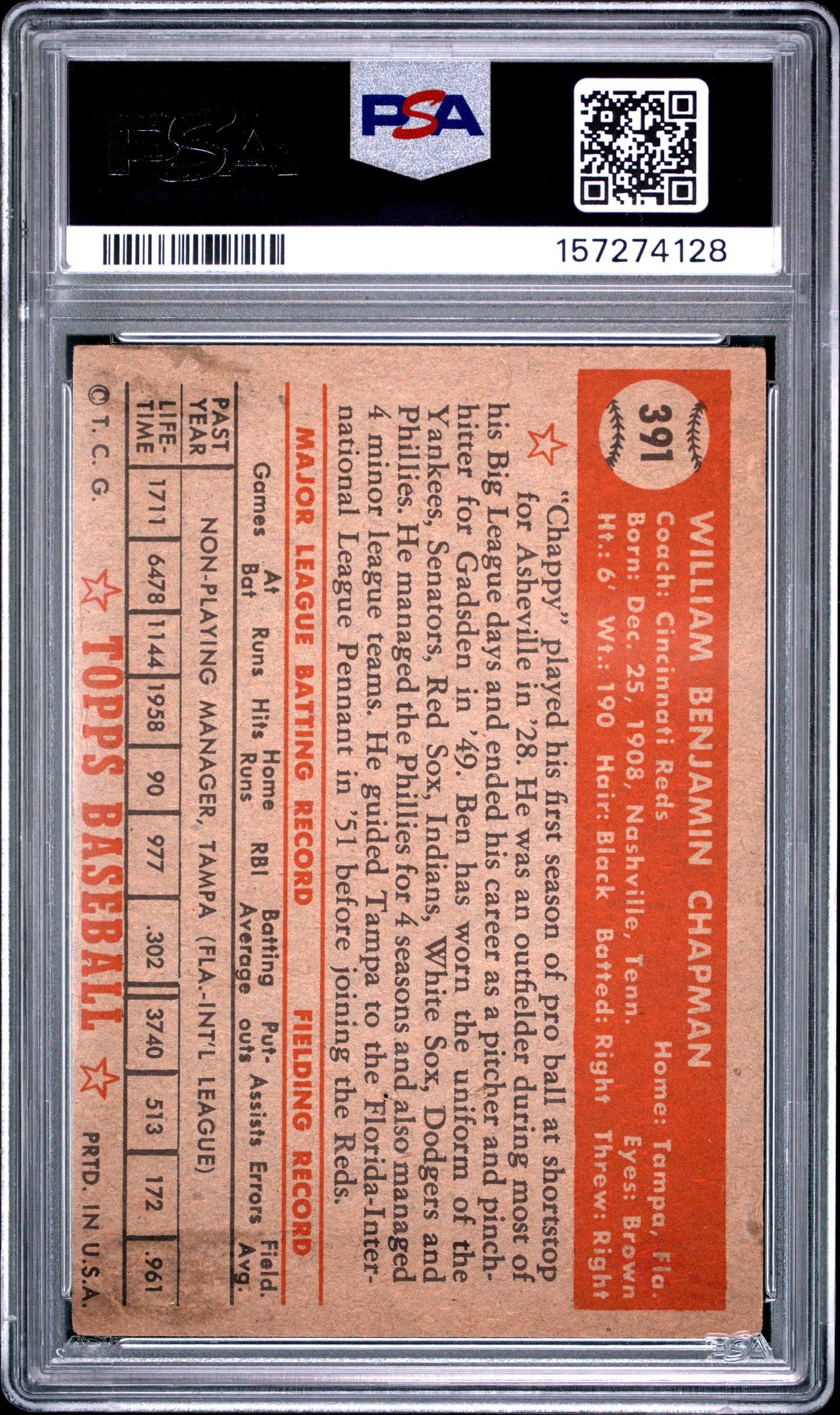 1952 Topps Ben Chapman #391 PSA 1
