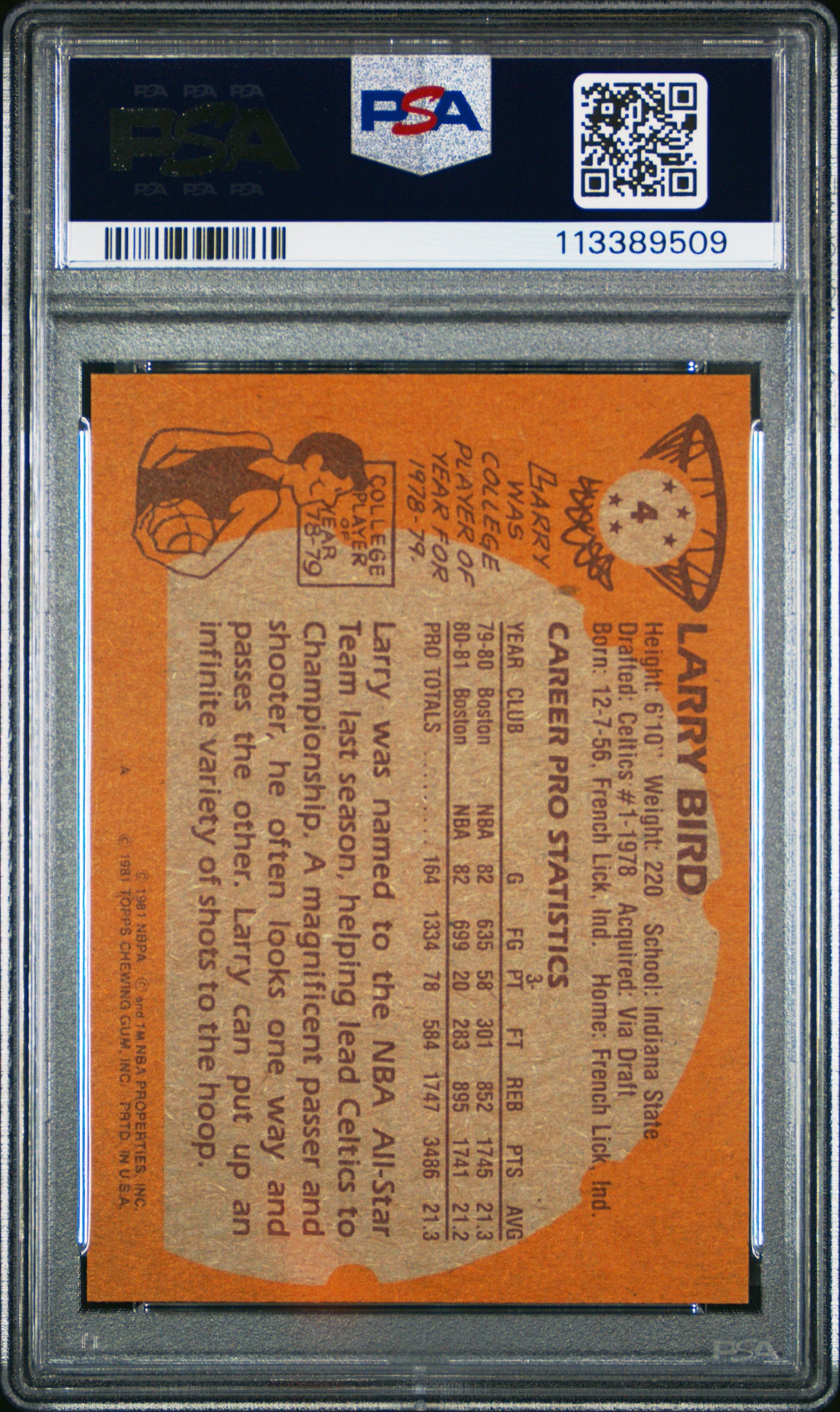 1981 Topps Larry Bird #4 PSA 8