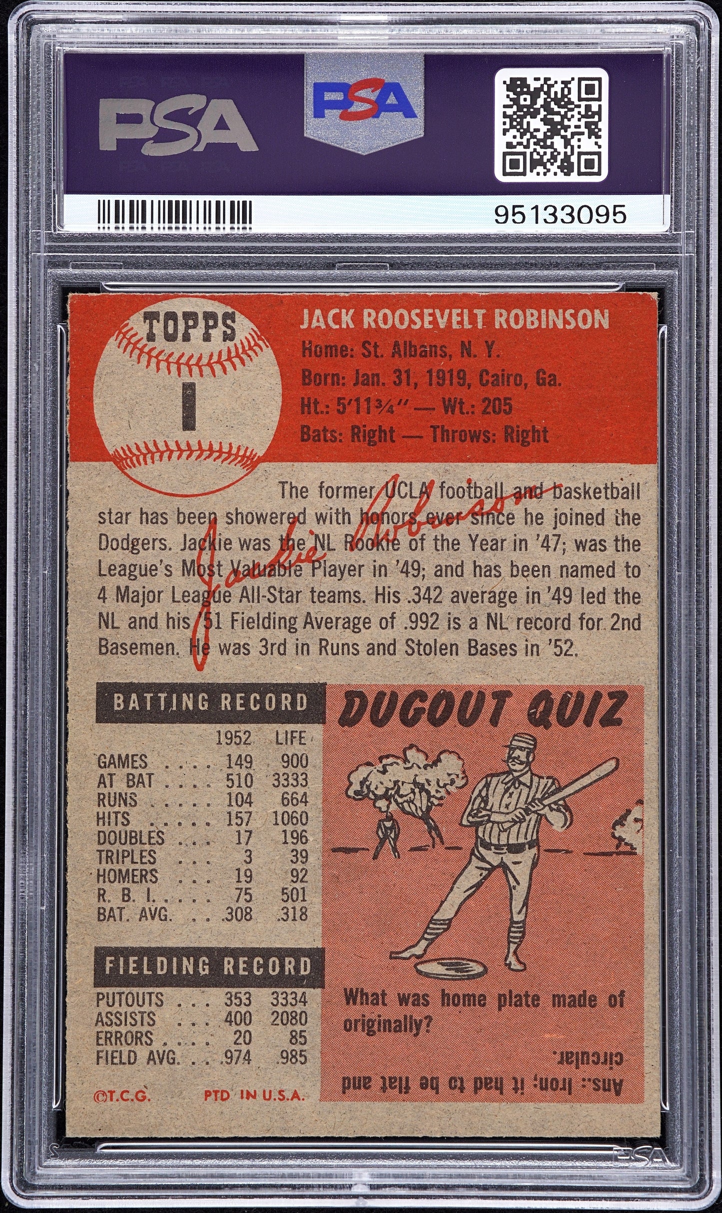 1953 Topps Jackie Robinson #1 PSA 4.5