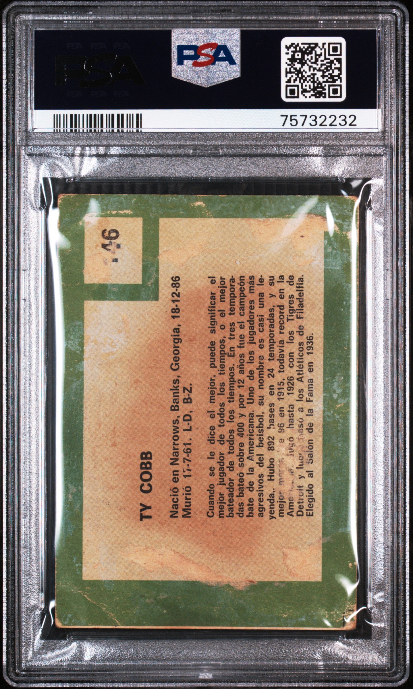 1967 Venezuela Topps Ty Cobb #146 PSA 1