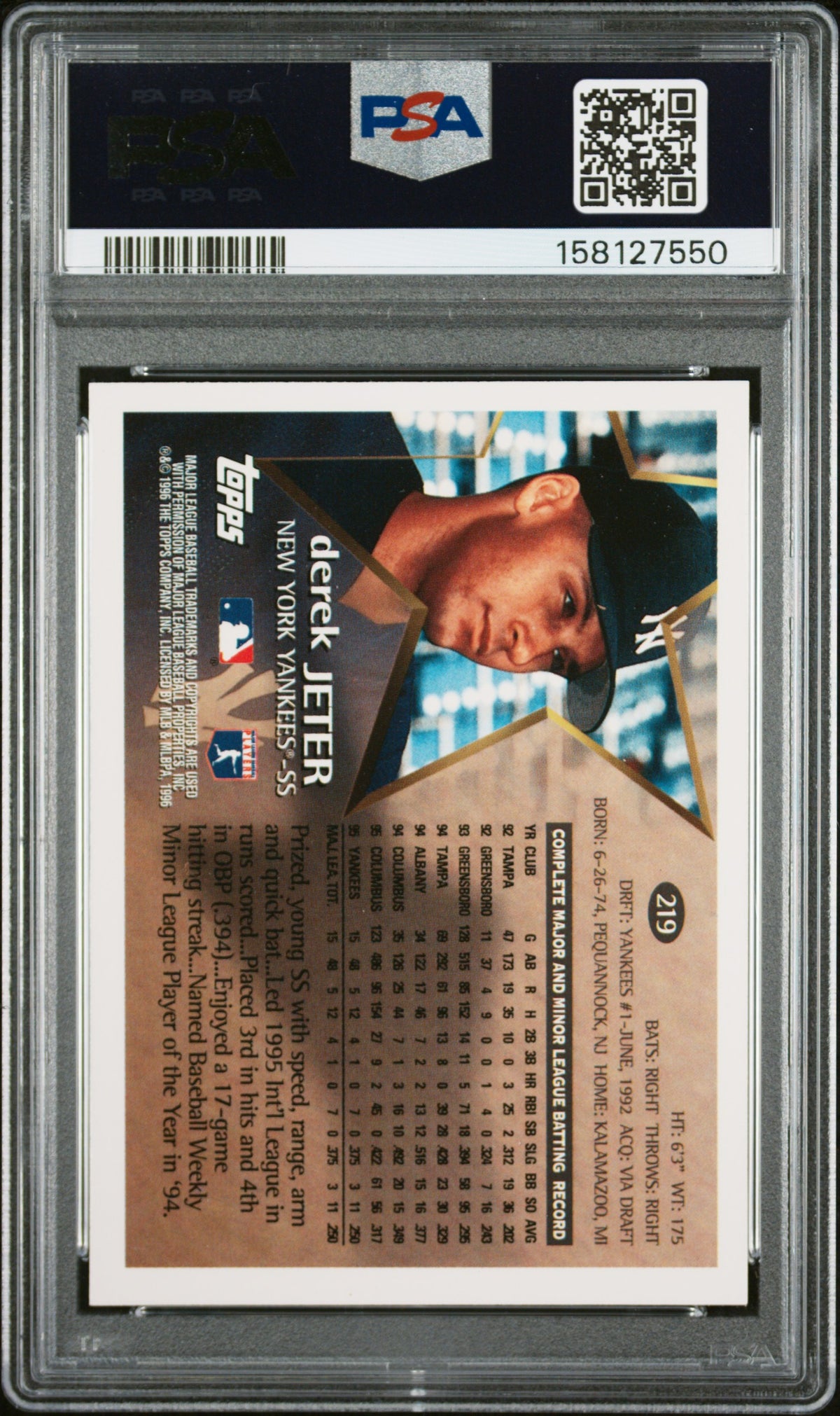1996 Topps Derek Jeter #219 PSA 10
