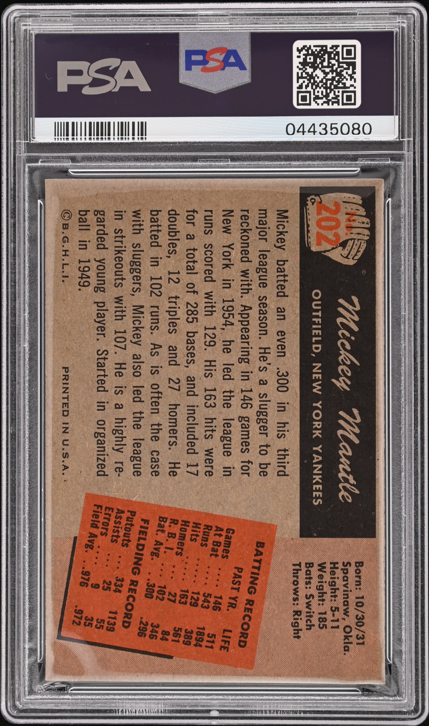 1955 Bowman Mickey Mantle #202 PSA 7