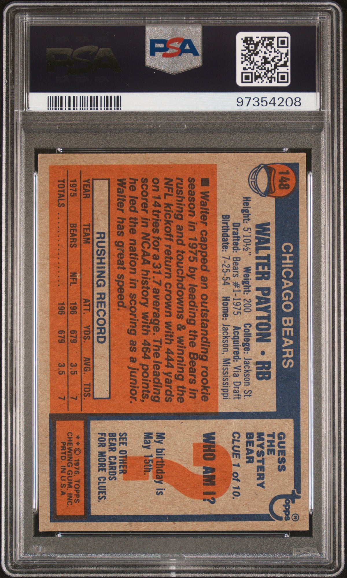 1976 Topps Walter Payton #148 PSA 4