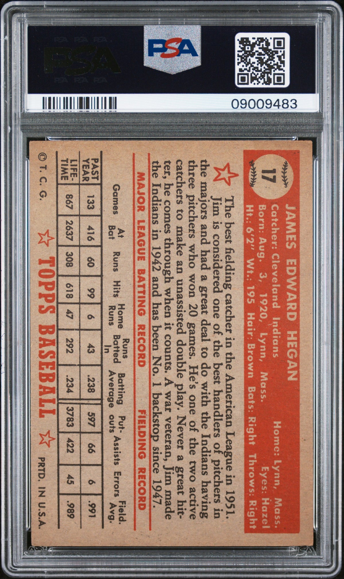 1952 Topps Jim Hegan #17 PSA 7