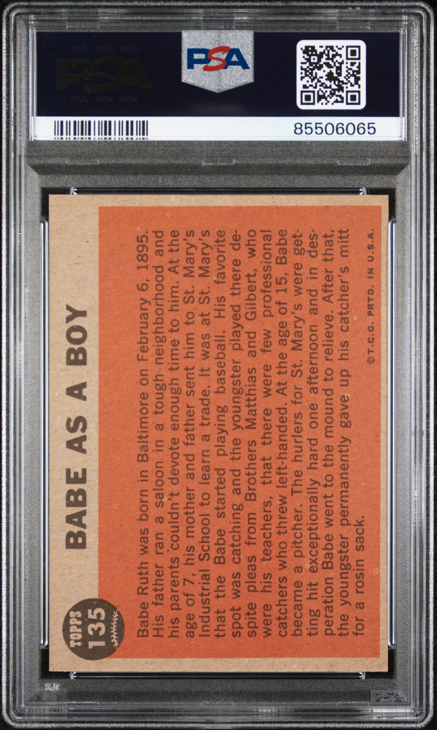 1962 Topps Babe As A Boy #135 Green Tint PSA 8