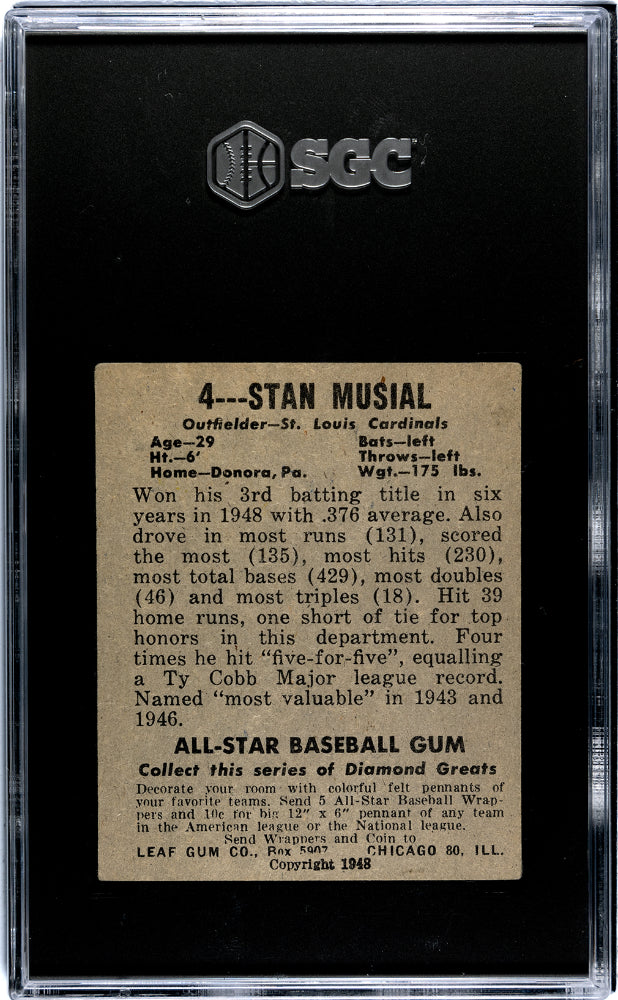 1948 Leaf Gum Co. Stan Musial #4 SGC 3