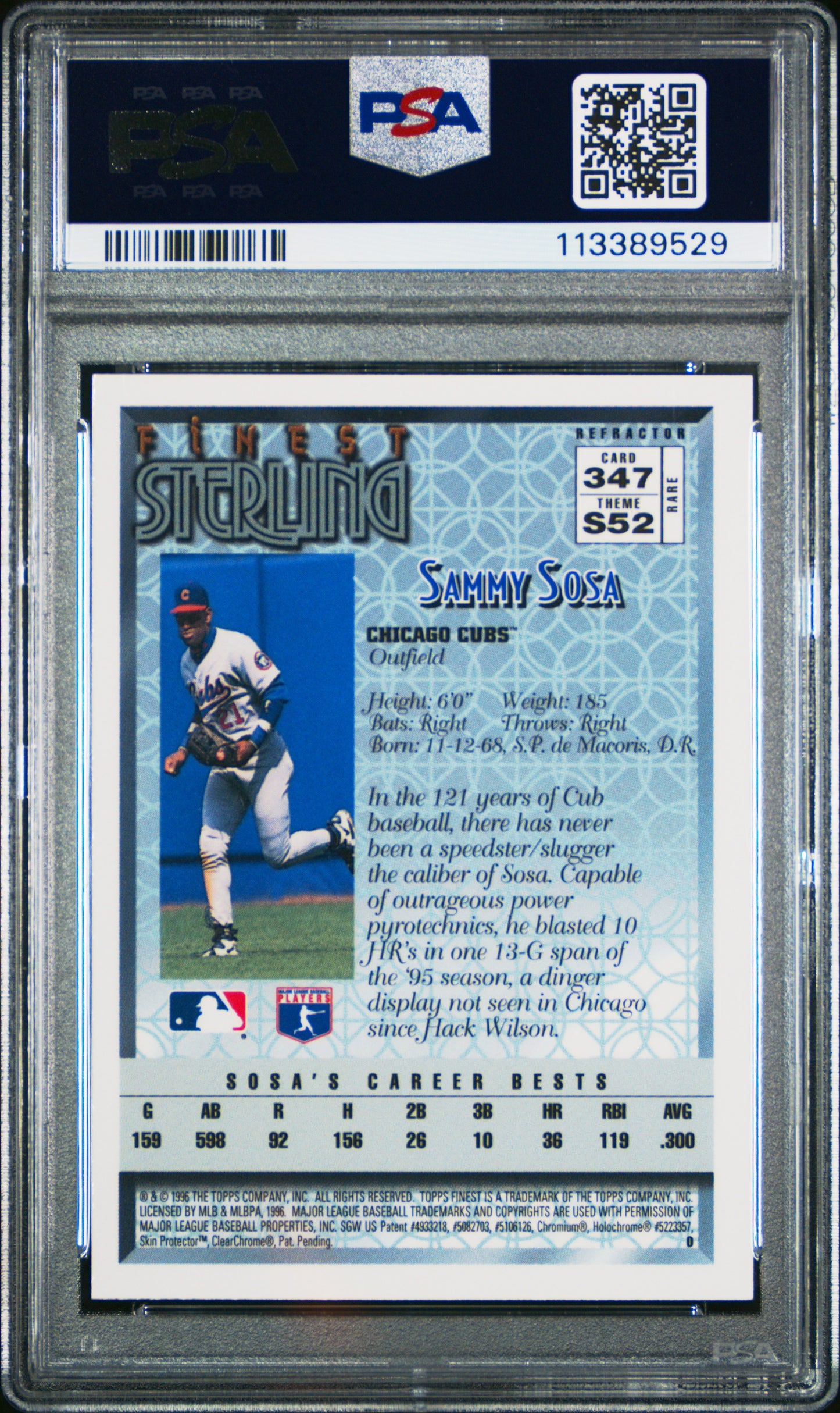 1996 Finest Sammy Sosa #347 Refractor W Coating PSA 9