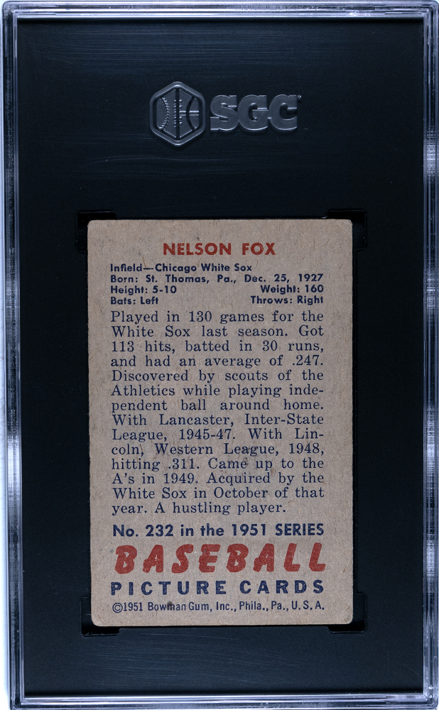 1951 Bowman Nelson Fox #232 SGC 2