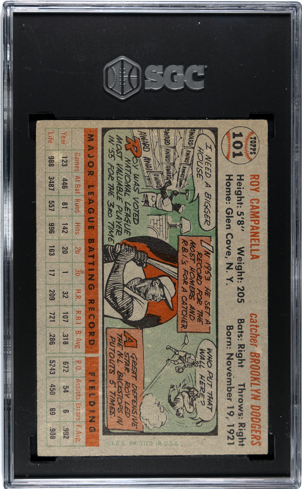 1956 Topps Roy Campanella #101 Gray Back SGC 4.5