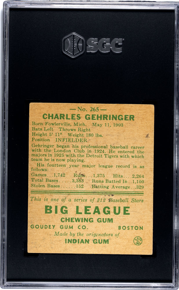 1938 Goudey Heads Up Charlie Gehringer #265 SGC 3