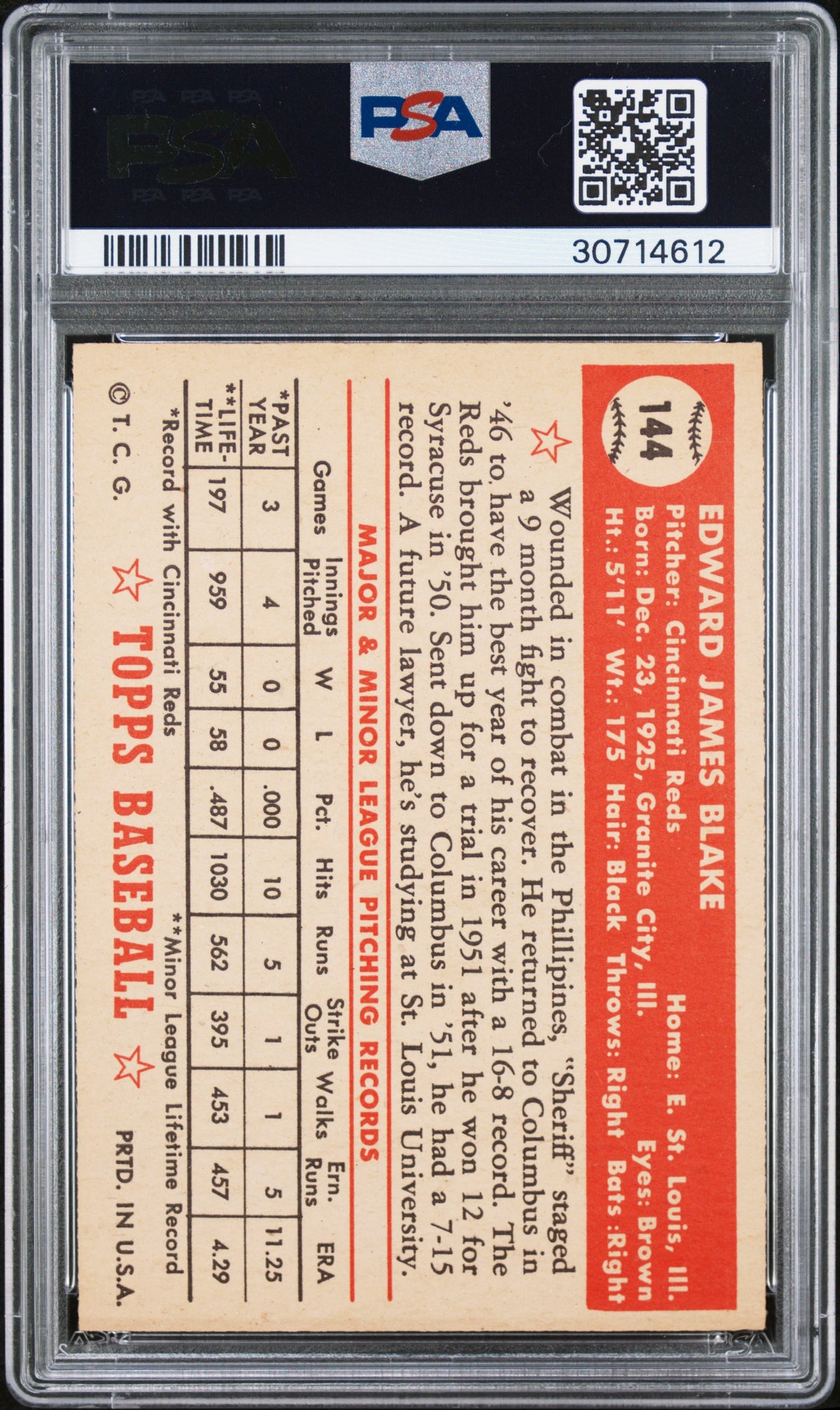 1952 Topps Ed Blake #144 PSA 7