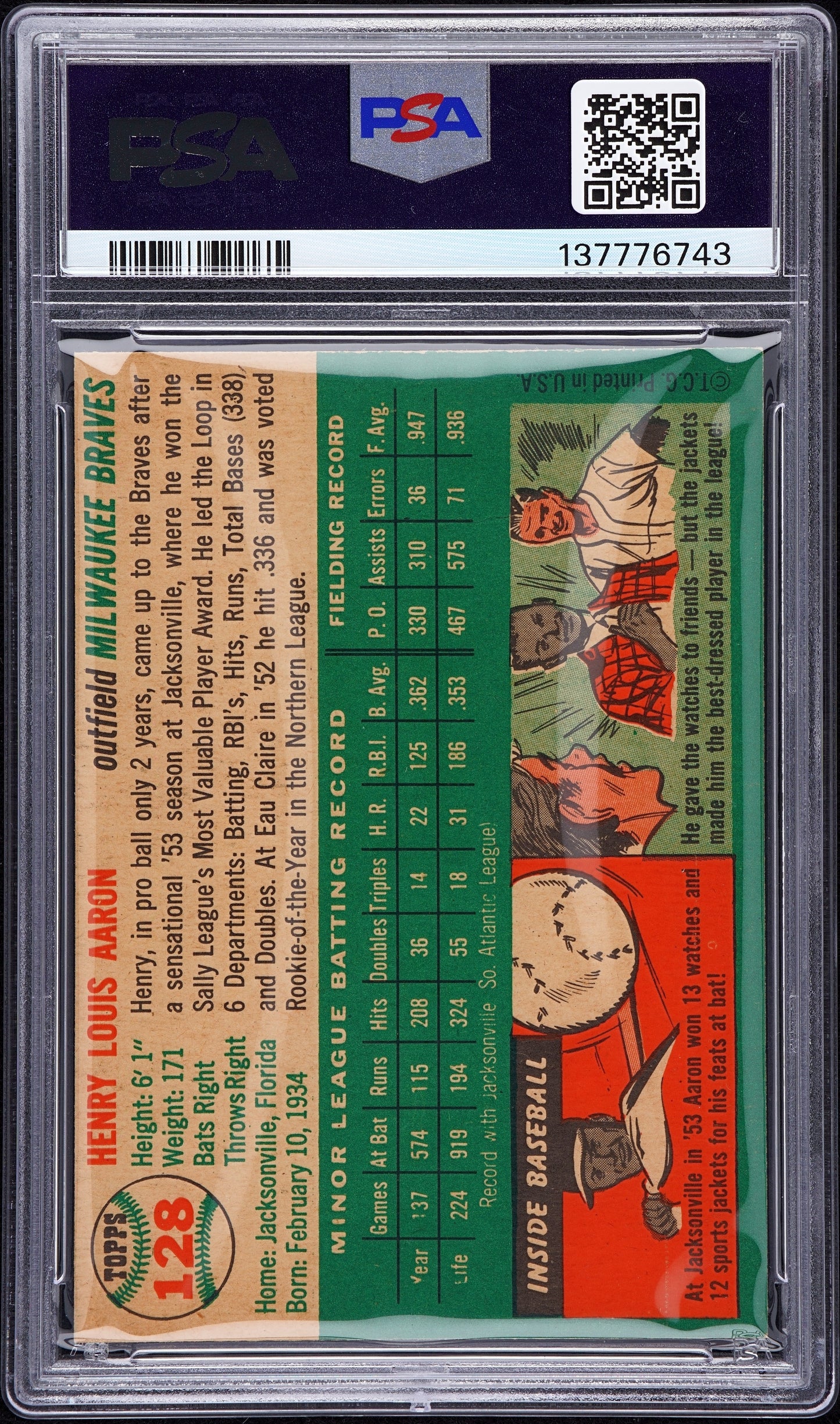 1954 Topps Henry Aaron #128 PSA 6