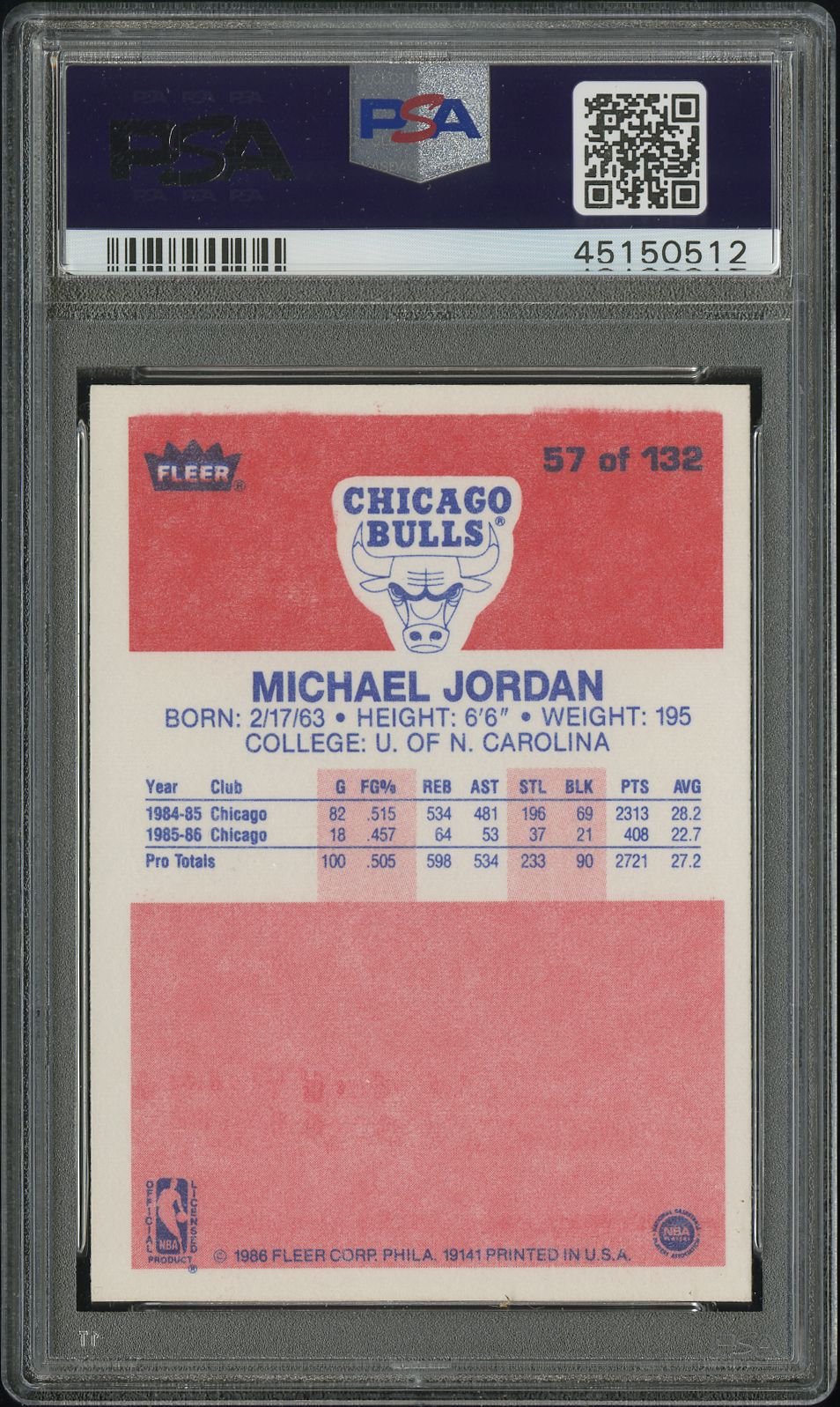 1986 Fleer Michael Jordan #57 PSA 8.5