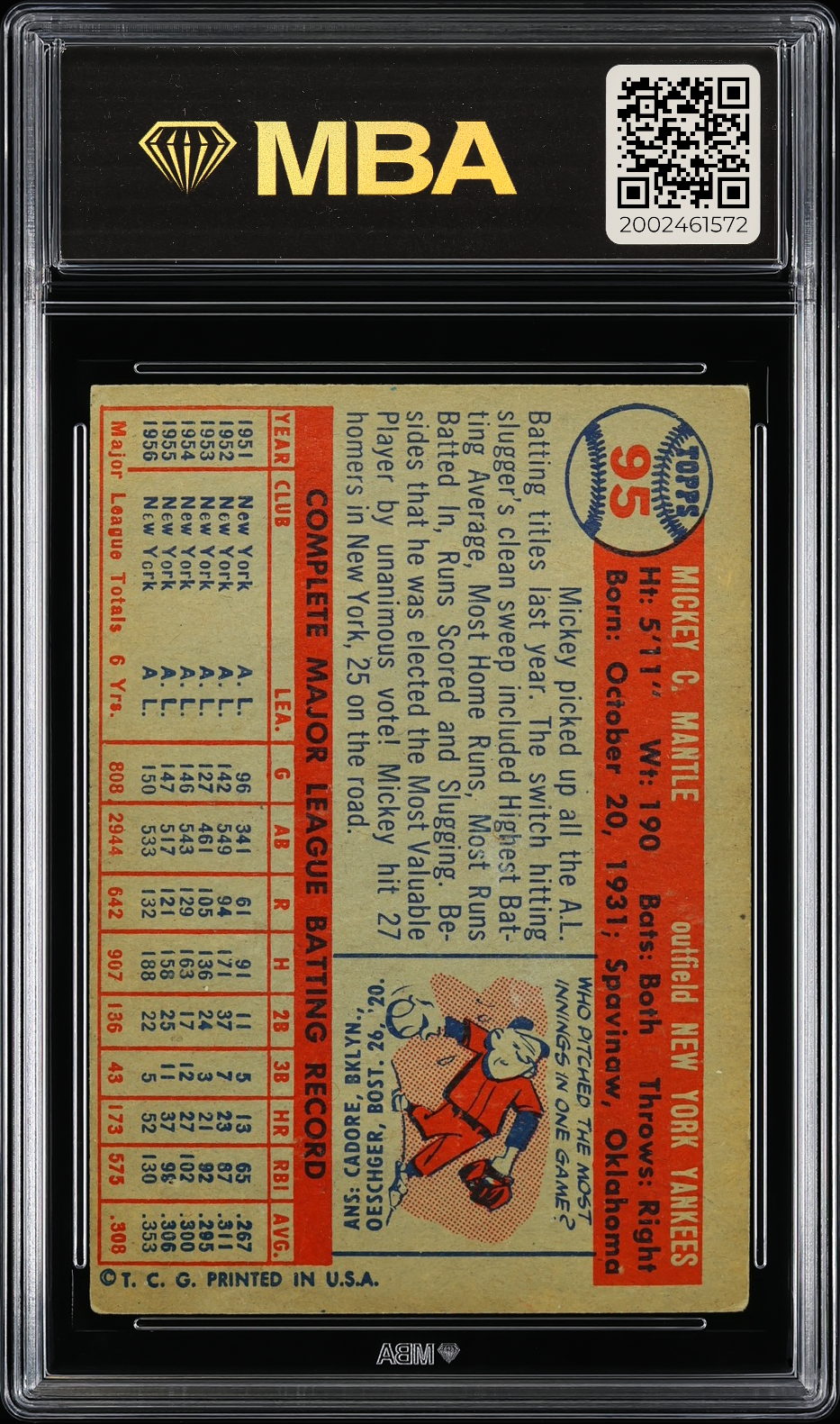 1957 Topps Mickey Mantle #95 MBA 1