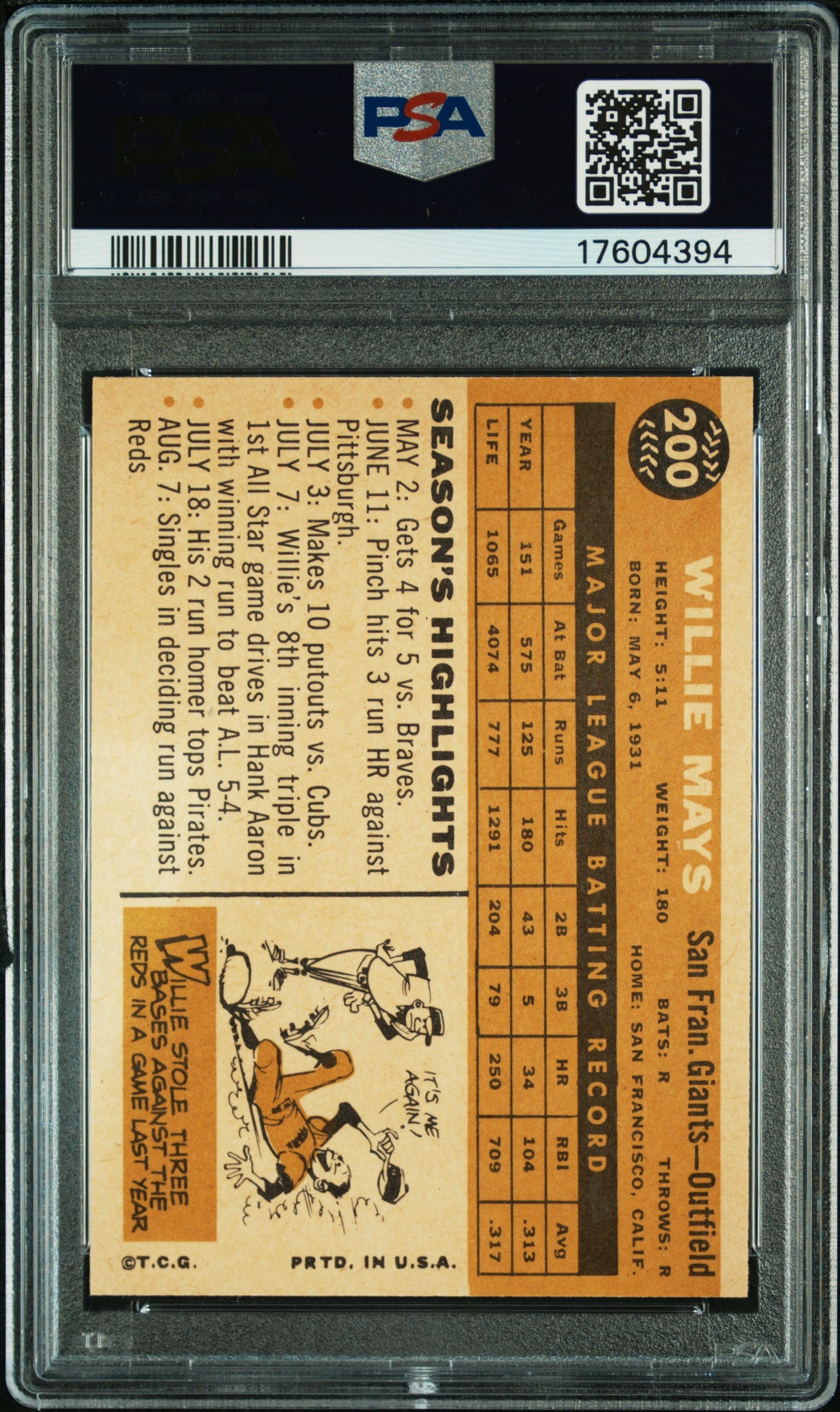 1960 Topps Willie Mays #200 PSA 9