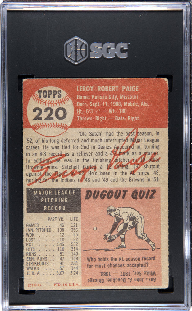 1953 Topps Satchel Paige #220 SGC 3