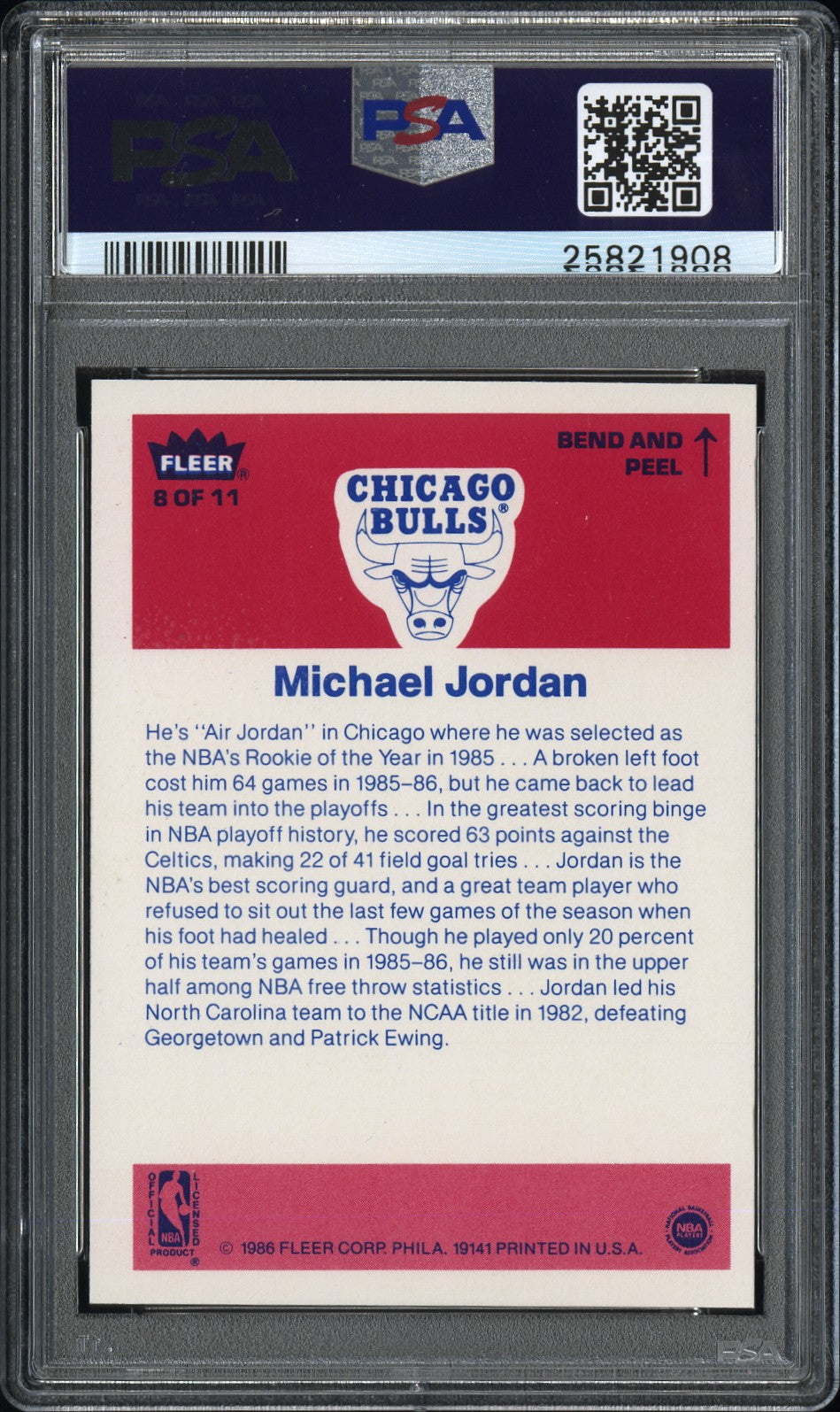 1986 Fleer Sticker Michael Jordan #8 PSA 9 ST