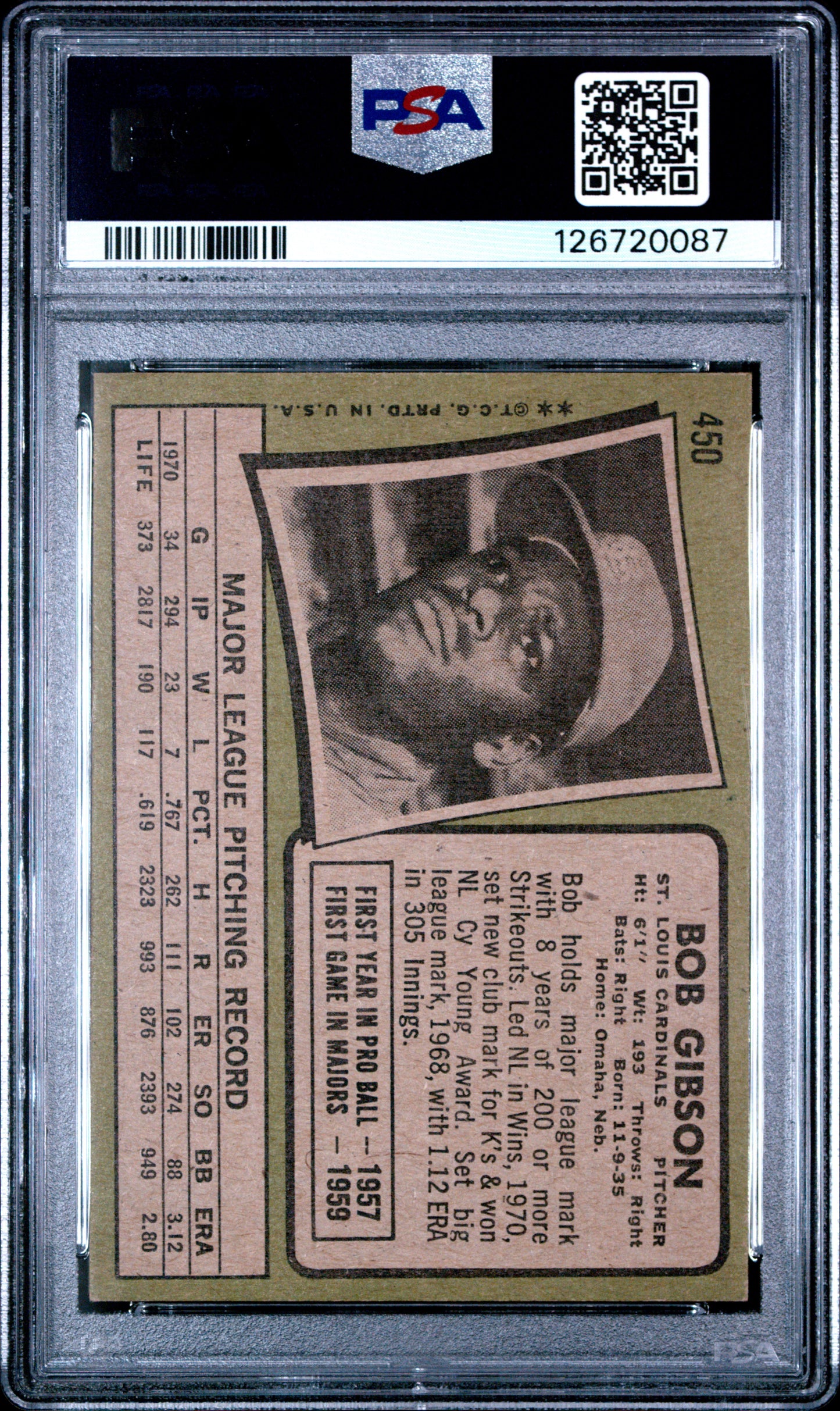 1971 Topps Bob Gibson #450 PSA 7