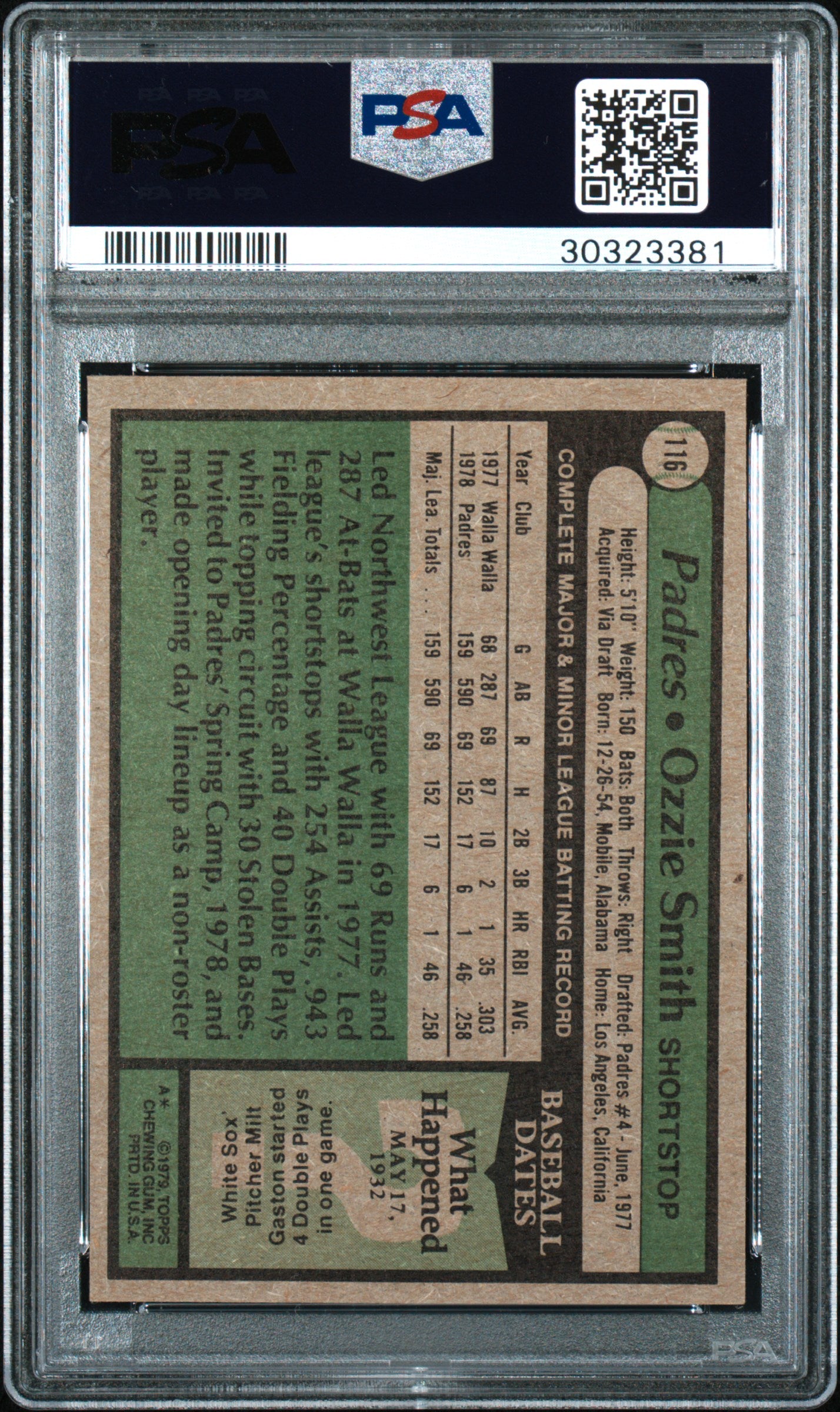 1979 Topps Ozzie Smith #116 PSA 9