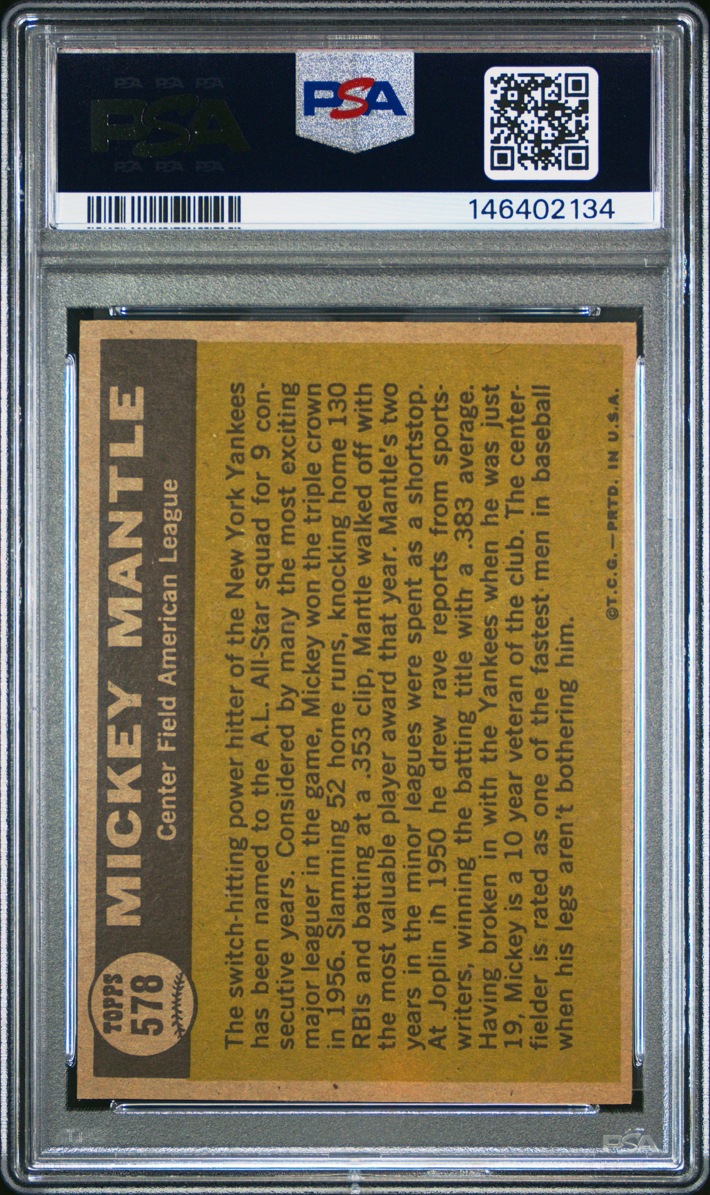 1961 Topps Mickey Mantle #578 All Star PSA 4