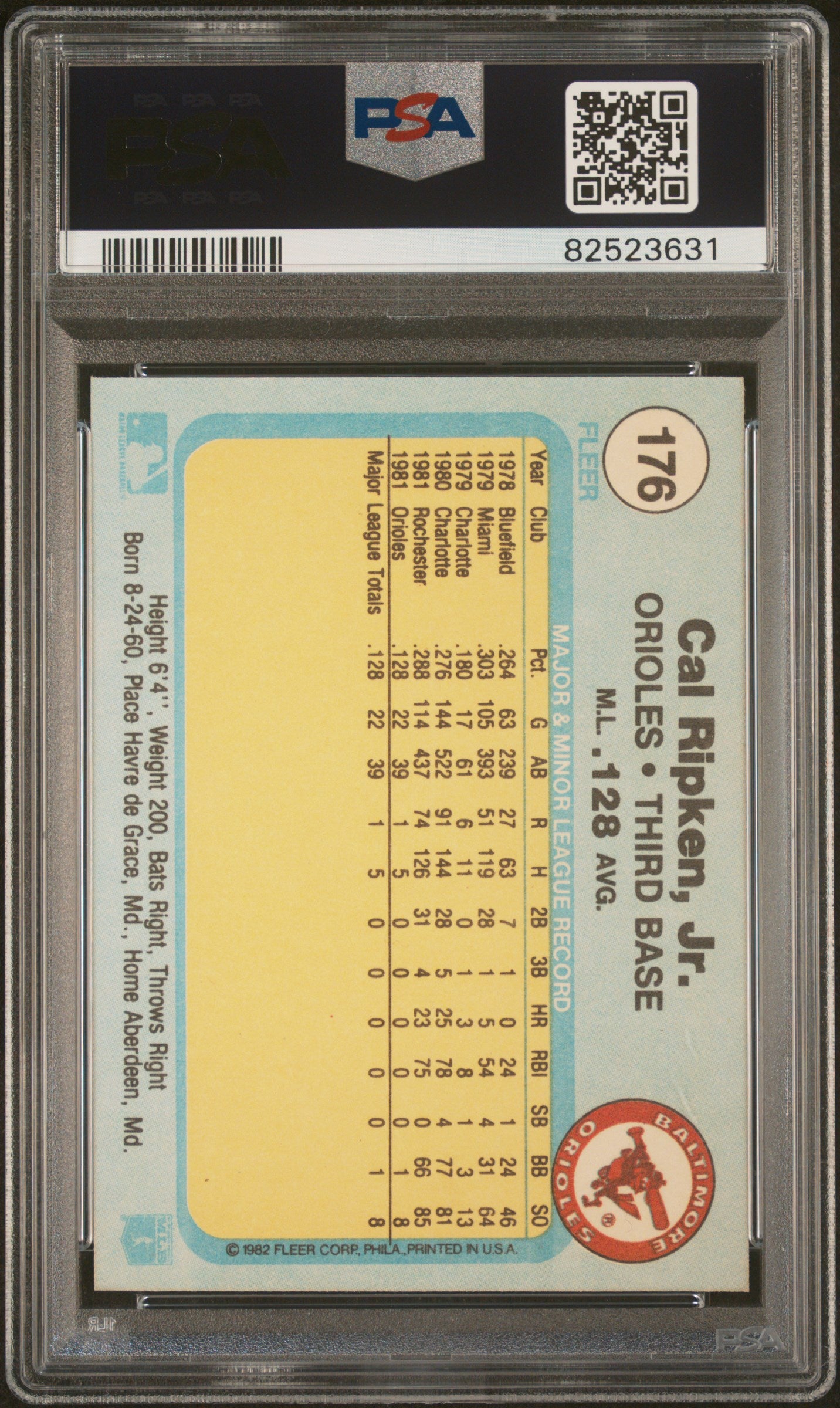1982 Fleer Cal Ripken JR. #176 PSA 9