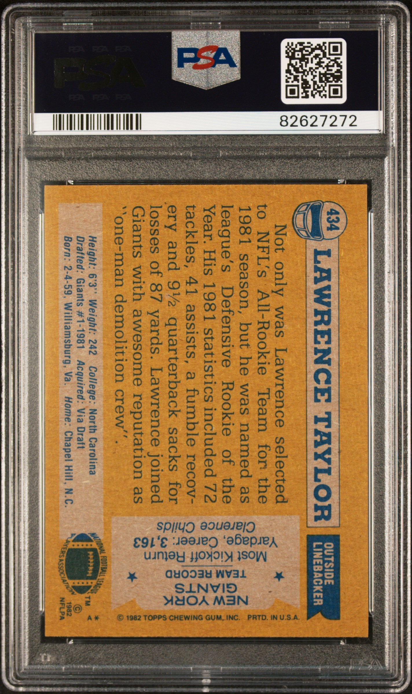 1982 Topps Lawrence Taylor #434 All Pro PSA 9 Auto 10