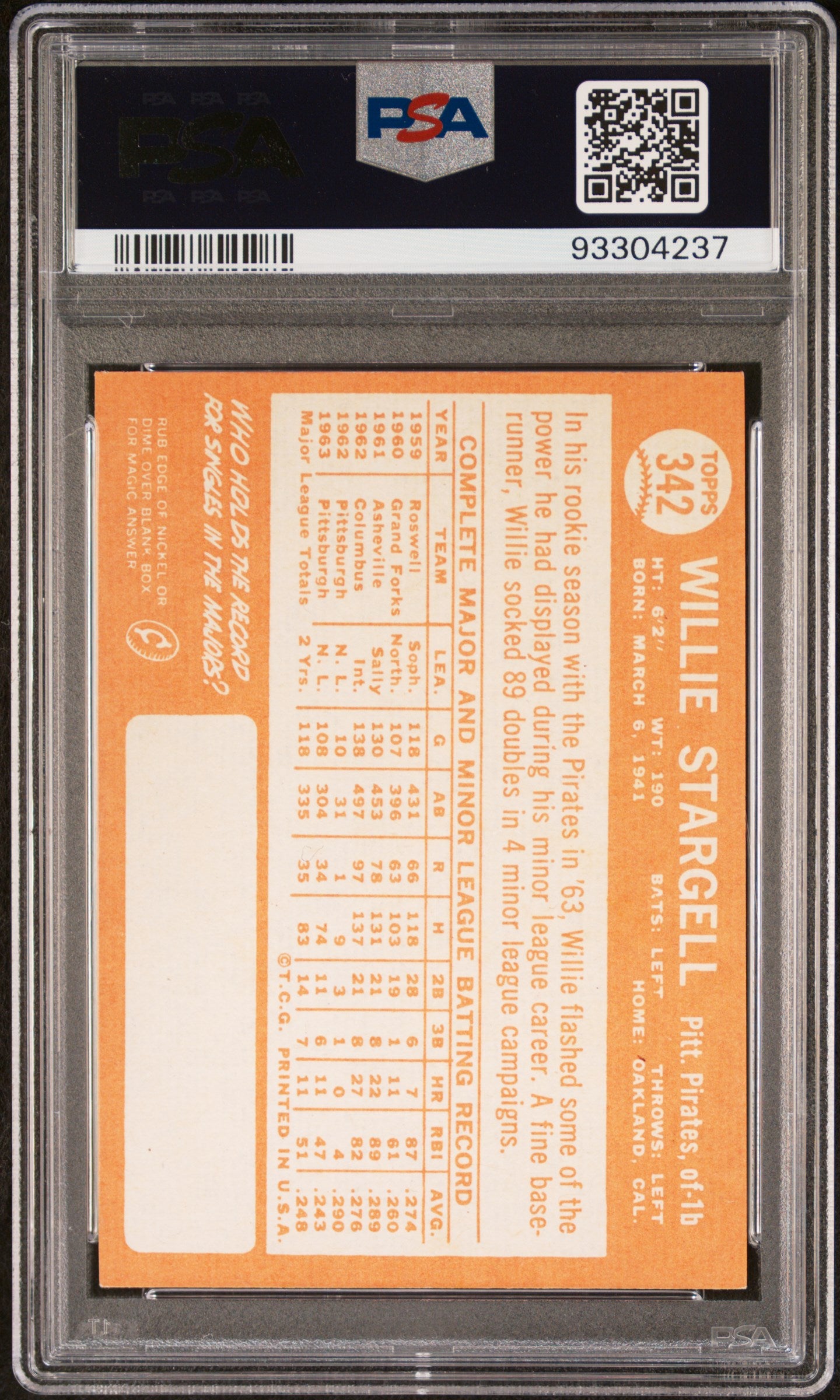 1964 Topps Willie Stargell #342 PSA 6