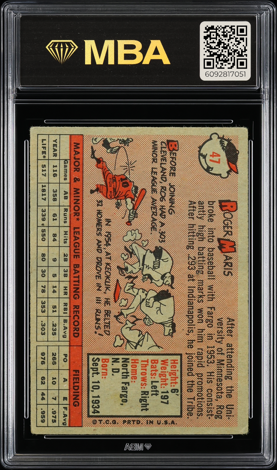 1958 Topps Roger Maris #47 MBA 3 RC