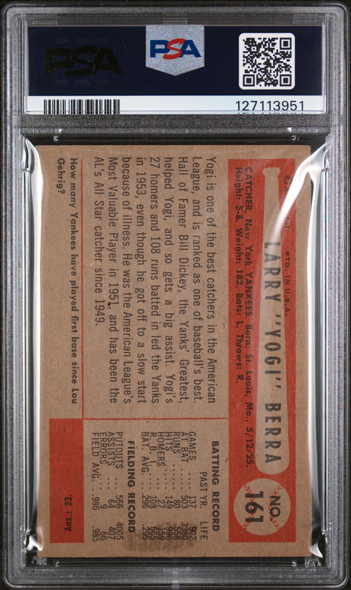 1954 Bowman Yogi Berra #161 PSA 5
