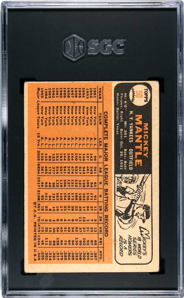 1966 Topps Mickey Mantle #50 SGC 3