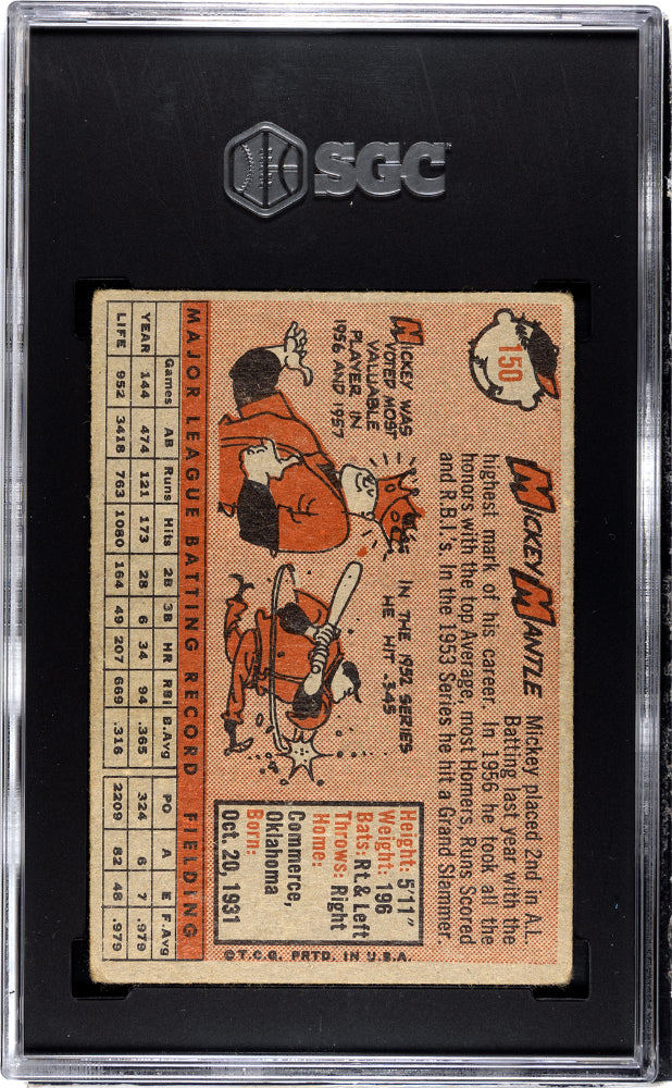 1958 Topps Mickey Mantle #150 SGC 3