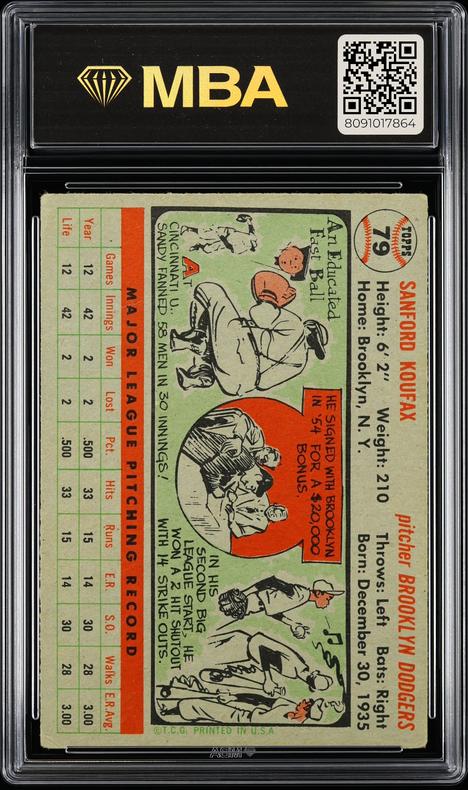 1956 Topps Sandy Koufax #79 Gray back MBA 2 MBA Silver