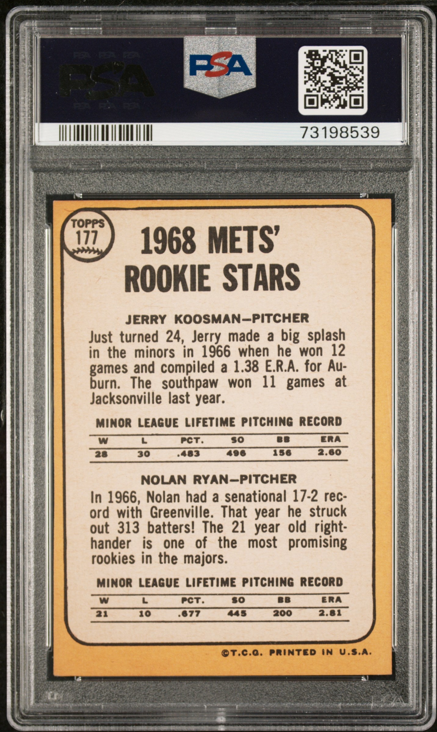 1968 Topps Mets Rookies #177 J. Koosman N. Ryan PSA 6