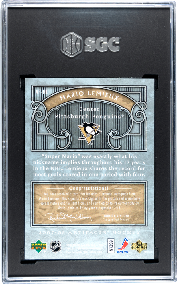 2007 Upper Deck Artifacts Mario Lemieux #AF-ML Auto SGC 8.5 Auto 10