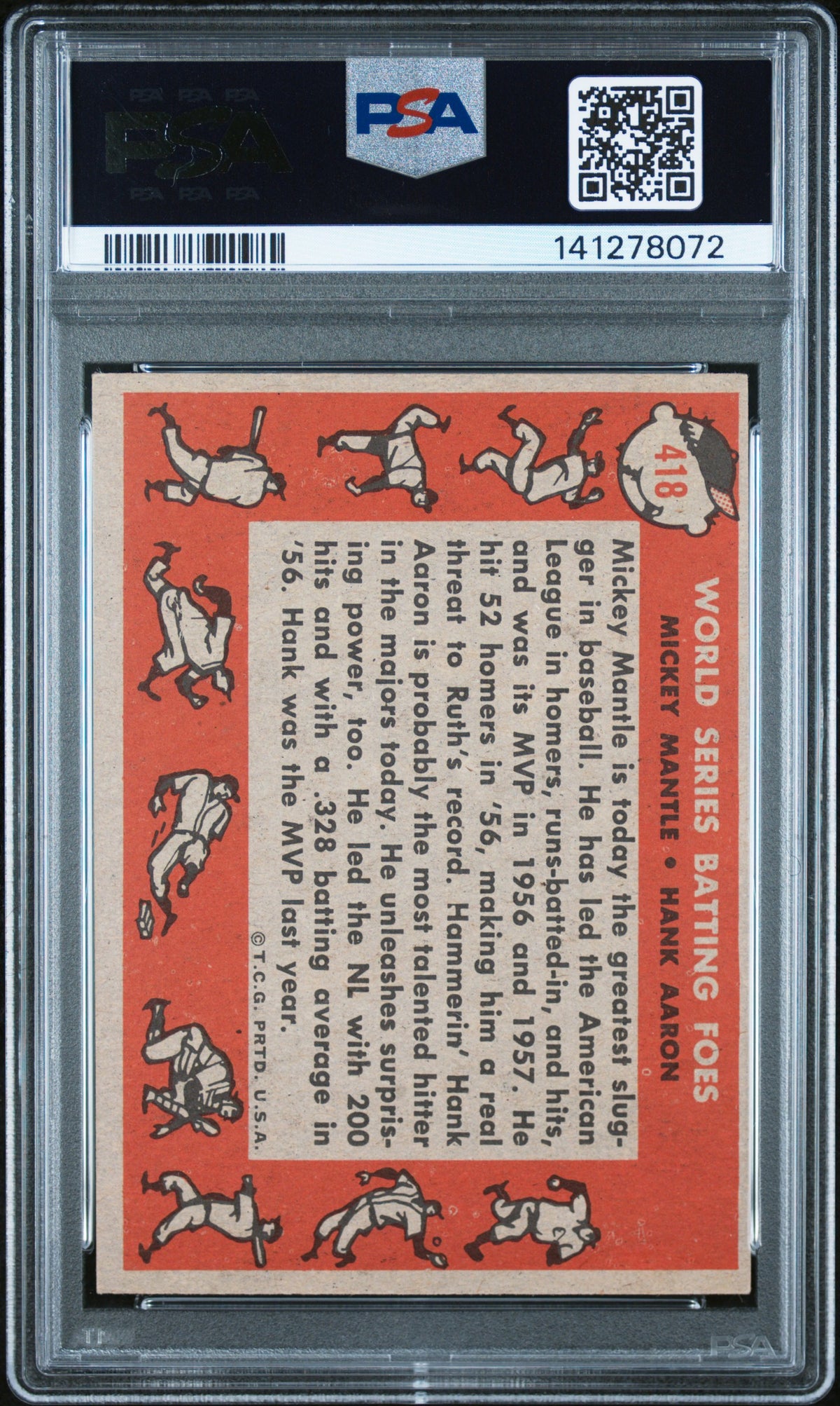 1958 Topps H. Aaron M. Mantle #418 W. S. Batting Foes PSA 4