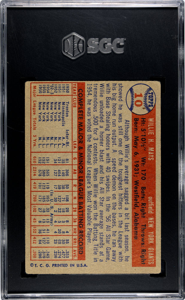 1957 Topps Willie Mays #10 SGC 3