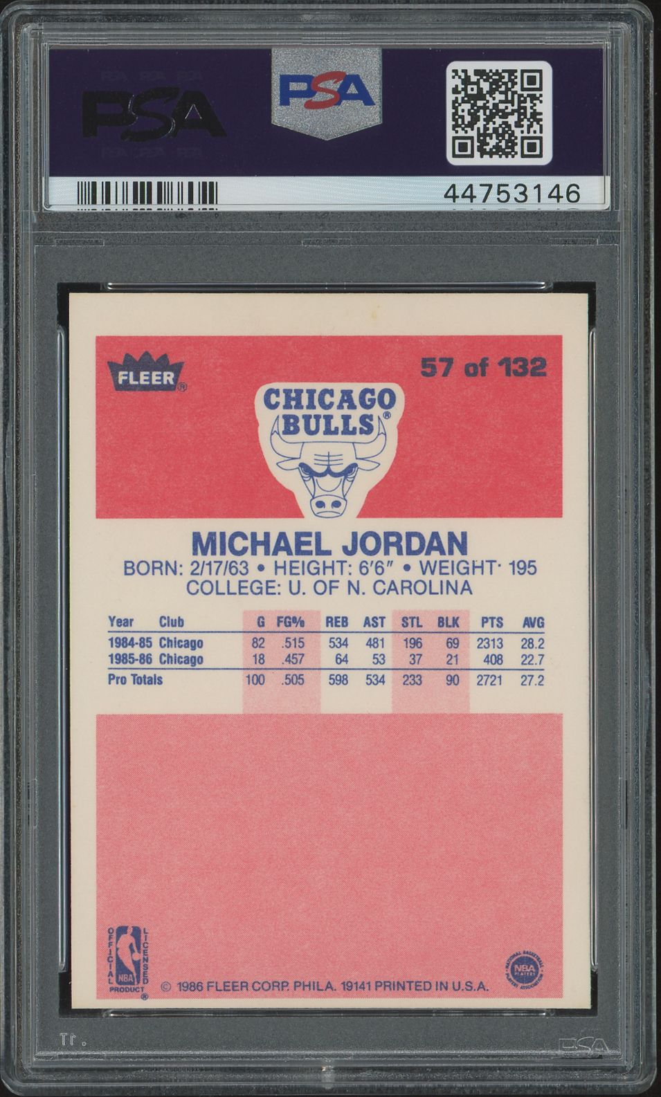 1986 Fleer Michael Jordan #57 Oc PSA 9