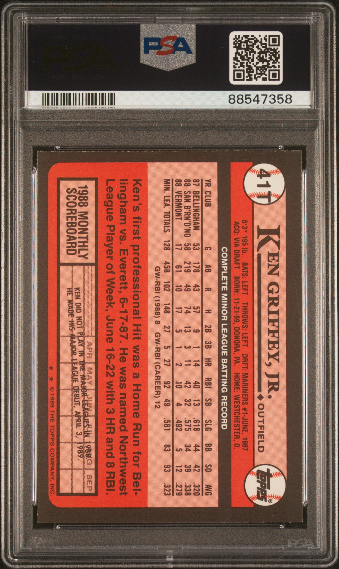 1989 Topps Traded Ken Griffey JR. #41T PSA 10 Auto 10