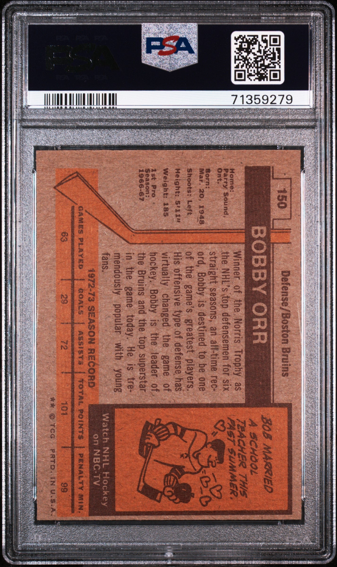 1973 Topps Bobby Orr #150 All Star PSA 7