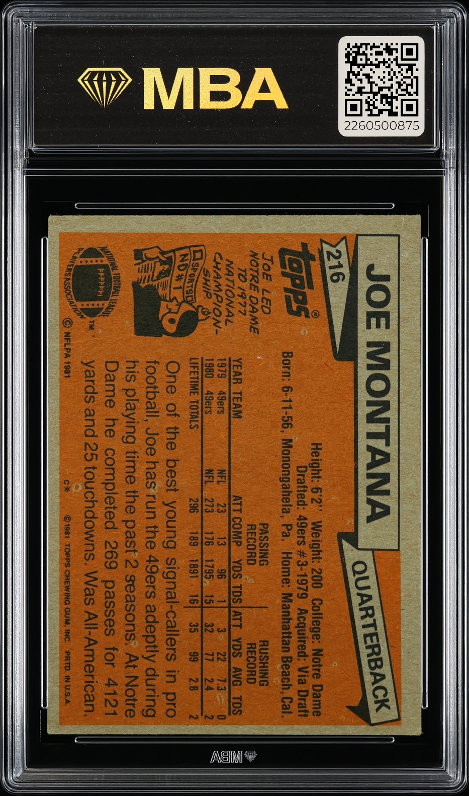 1981 Topps Joe Montana #216 MBA 3 RC