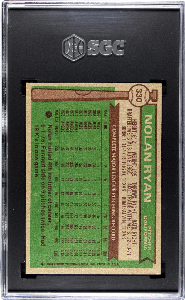 1976 Topps Nolan Ryan #330 SGC 8