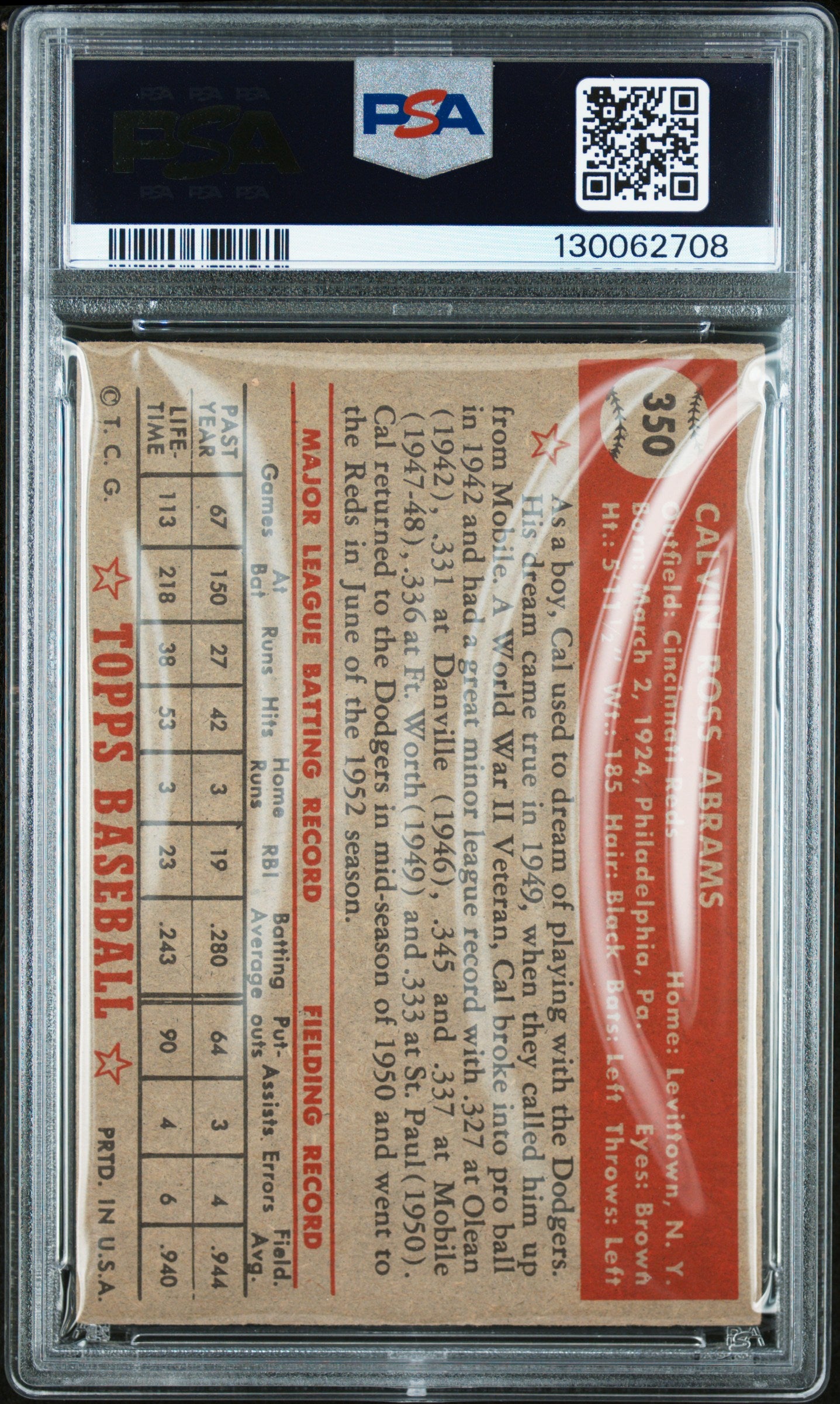 1952 Topps Cal Abrams #350 PSA 7