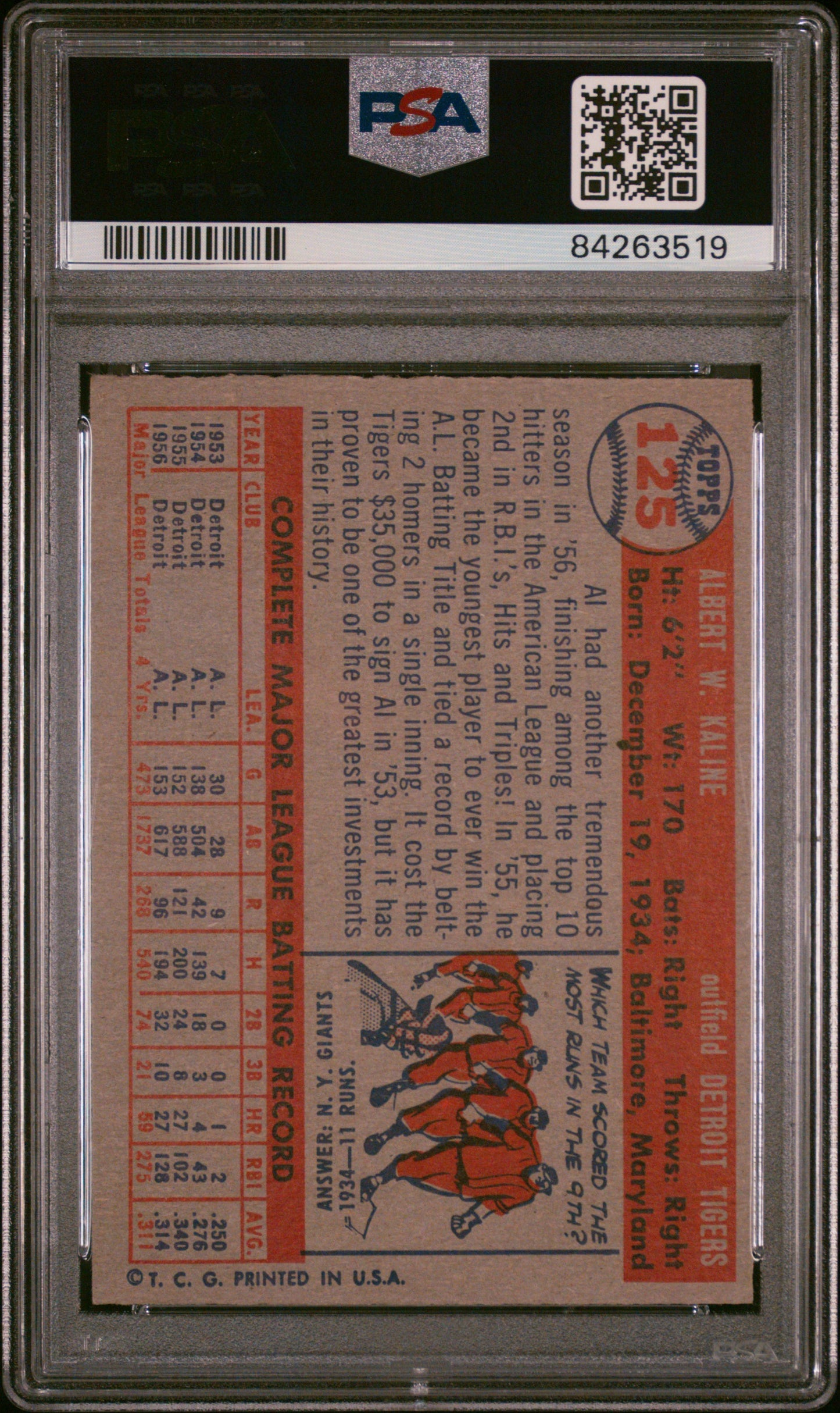 1957 Topps Al Kaline #125 PSA 7