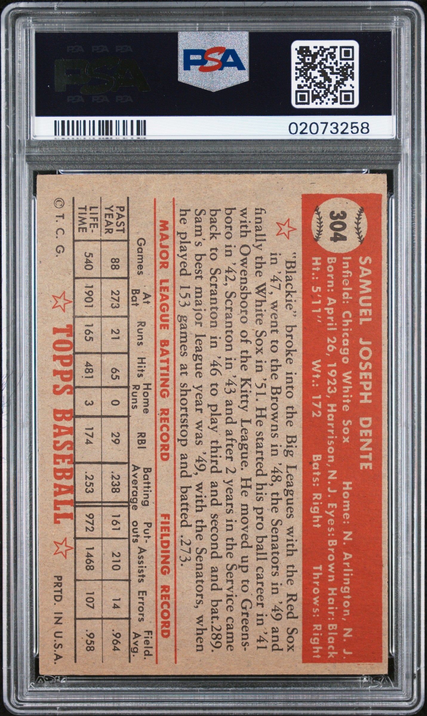 1952 Topps Sam Dente #304 PSA 7