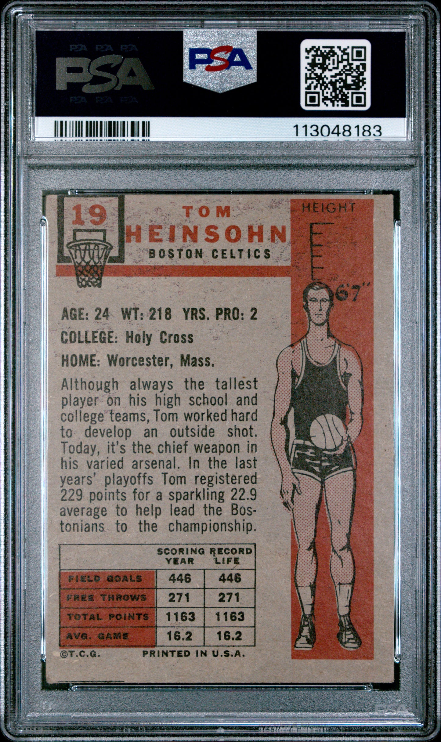 1957 Topps Tom Heinsohn #19 PSA 3 MC