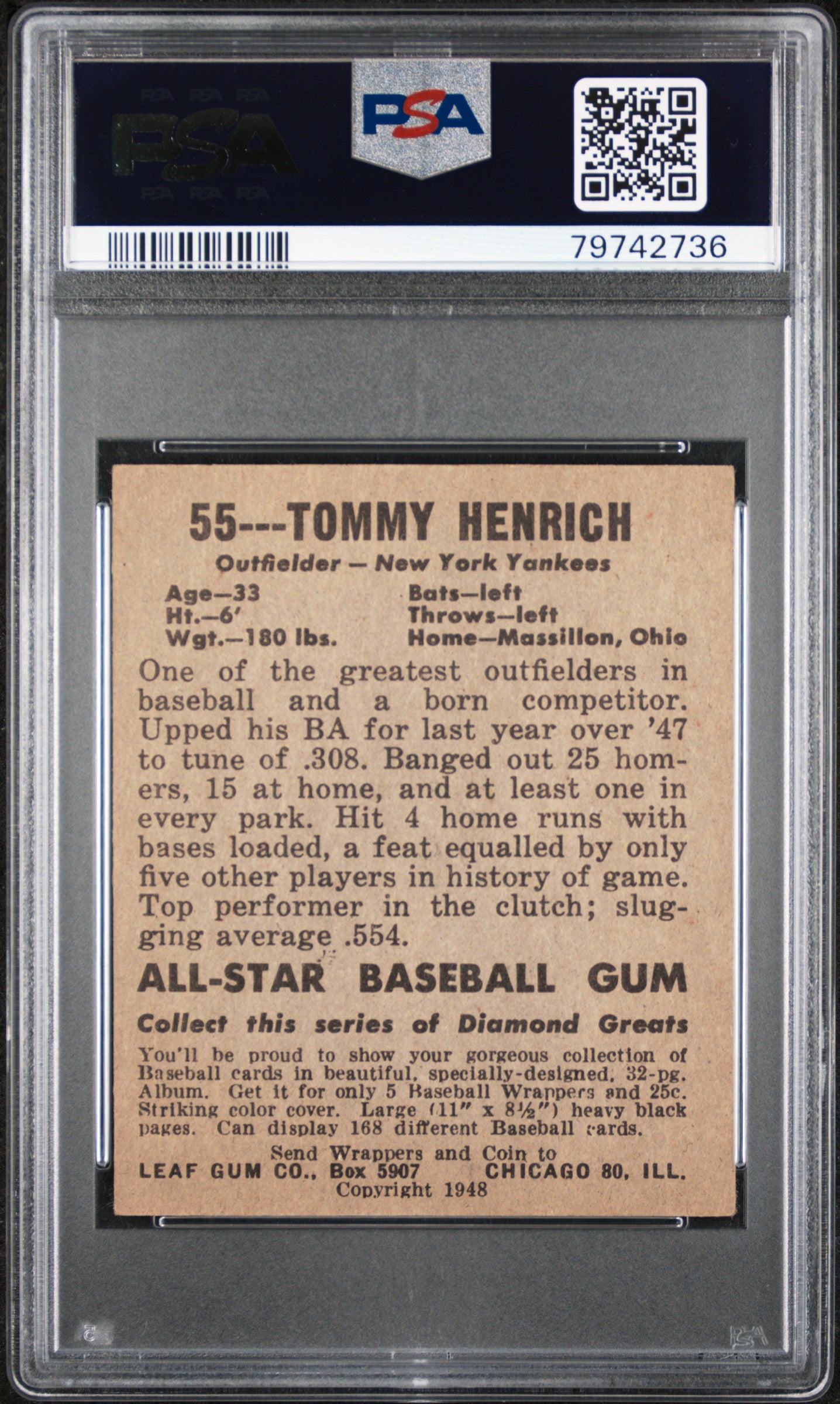 1948 Leaf Tommy Henrich #55 PSA 4