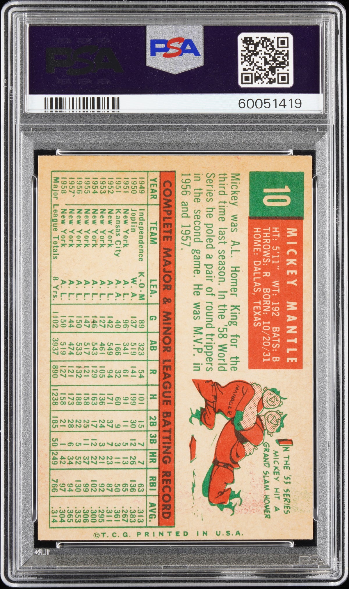 1959 Topps Mickey Mantle #10 PSA 7