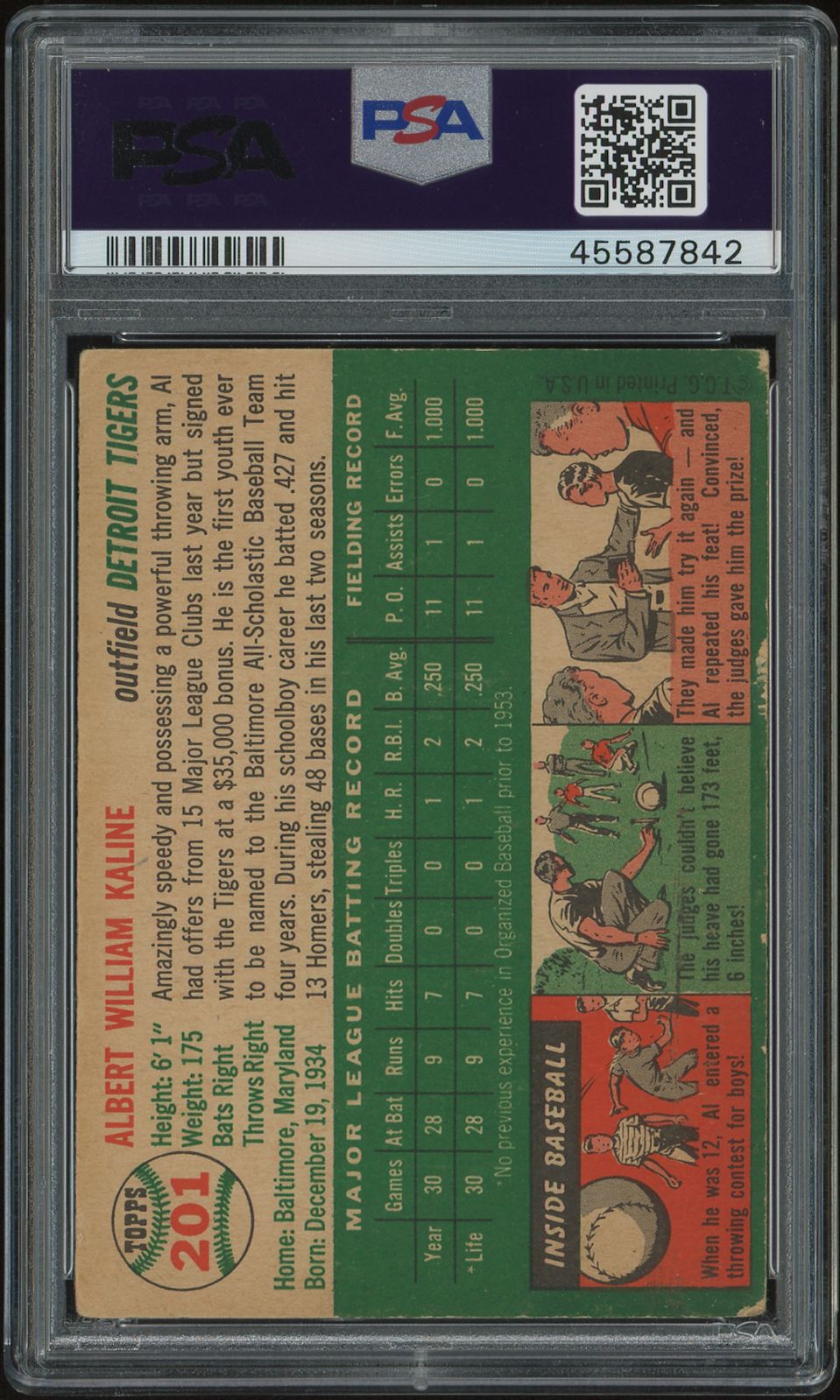 1954 Topps Al Kaline #201 PSA 2