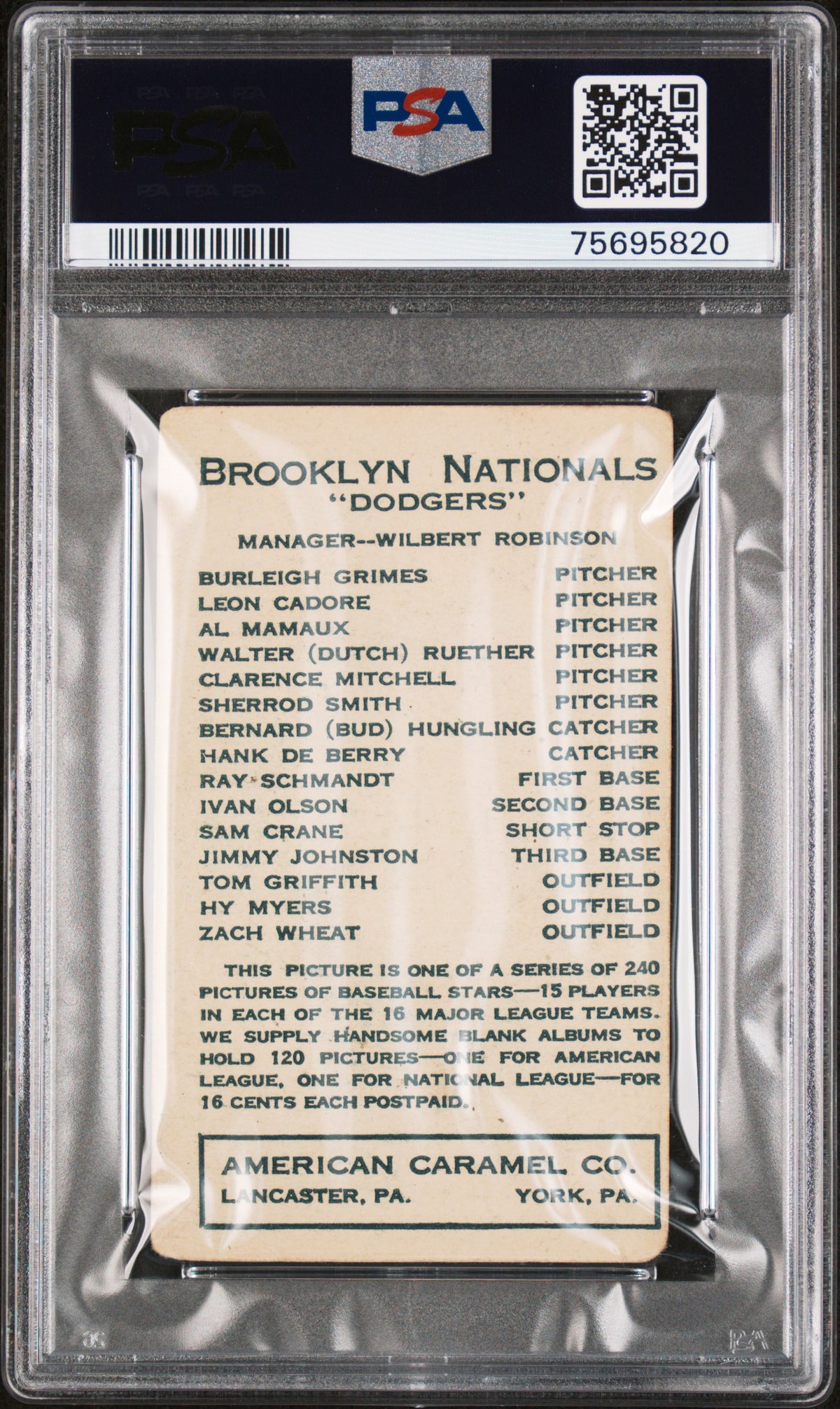 1922 E120 American Caramel Burleigh Grimes PSA 1.5 MK