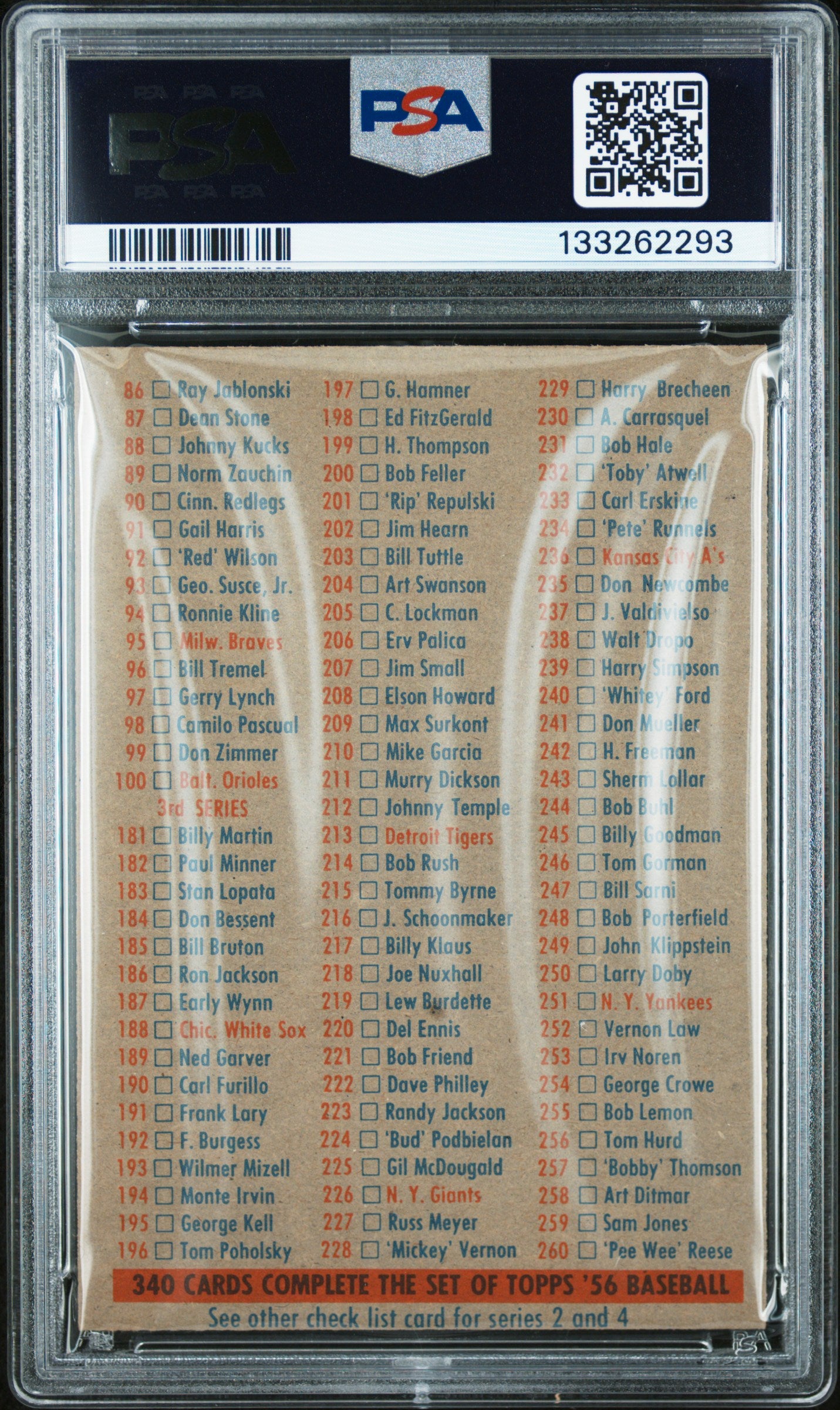 1956 Topps 3 Checklist 1 PSA 7.5